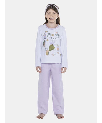 Pijama Feminino Kids Manga Longa e Calça Plush