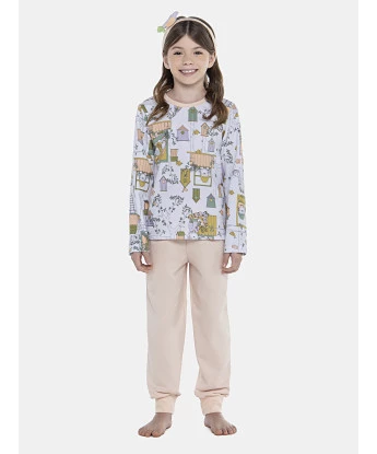 Pijama Feminino Kids Manga Longa e Calça Com Punhos Moletinho