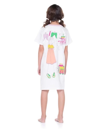 Pijama Infantil Camisão Feminino Manga Curta Pat E Nina