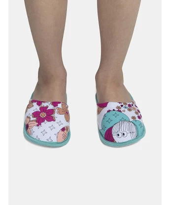 Pantufa Feminina Kids Fechada Com Estampa Corrida