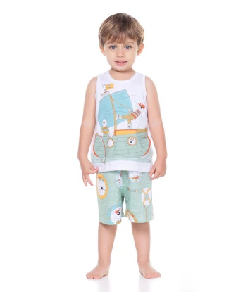 PIJAMA INFANTIL MASCULINO REGATA E BERMUDA ESTAMPADA