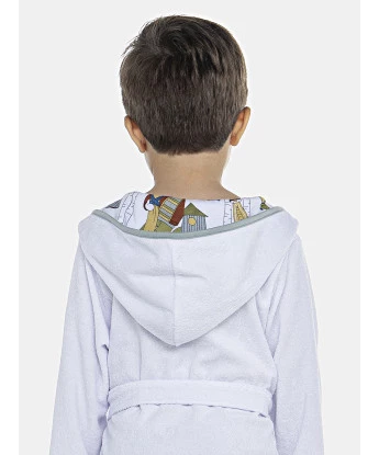 Roupão Masculino Baby Manga Longa Traspassado Com Capuz Atoalhado