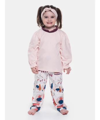 Pijama Feminino Blusa Manga Longa Babado e Calça Estampada