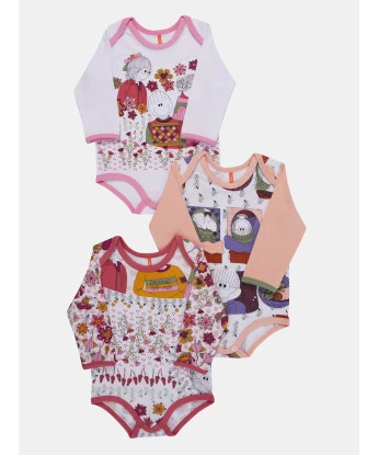Kit Body Manga Longa Para Bebê Menina Pat e Annie