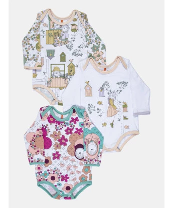 Kit Body Bebe Manga Longa Feminino