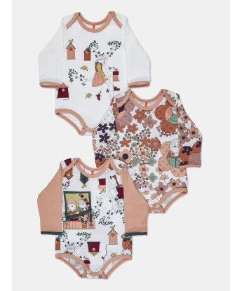 Kit Body Bebe Manga Longa Feminino