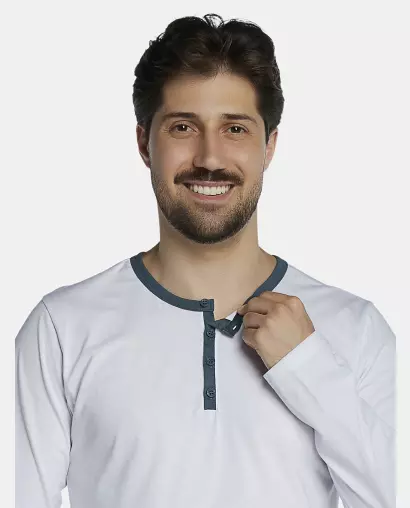 Pijama Masculino Adulto Manga Longa Com Abertura e Calça