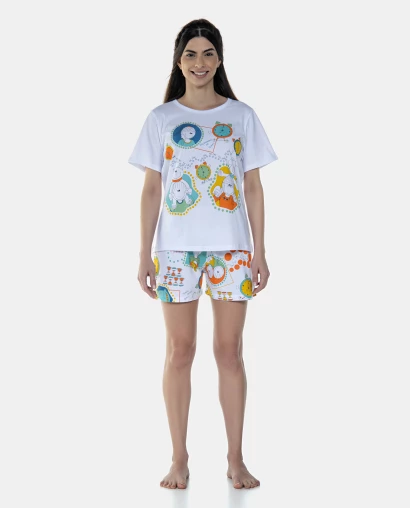Pijama Feminino Sonhart Manga Curta e Short Estampado