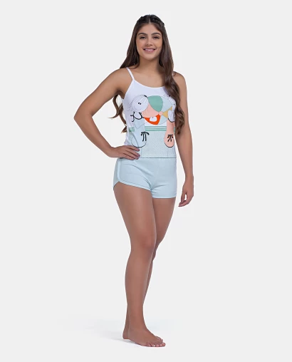Pijama Curto Feminino Regata Alça Fina e Short Pat e Annie
