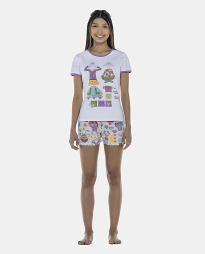 Pijama Feminino Adulto Baby-Look Manga Curta e Short