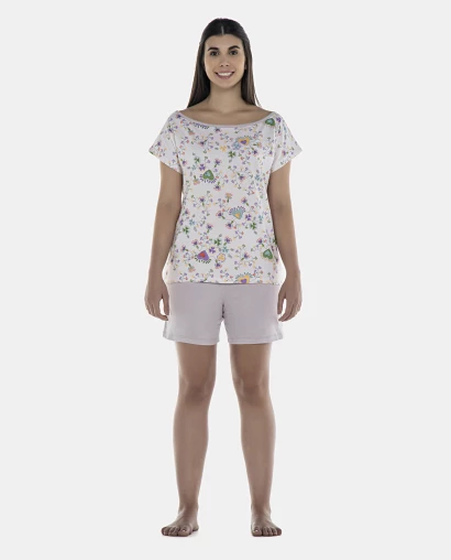 Pijama Feminino Adulto Manga Curta e Bermuda