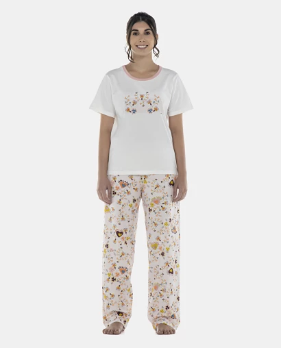 Pijama Feminino Adulto Manga Curta e Calça