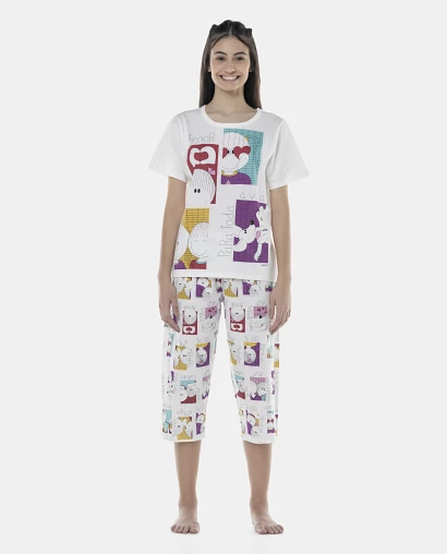 Pijama Feminino Adulto Manga Curta e Corsário