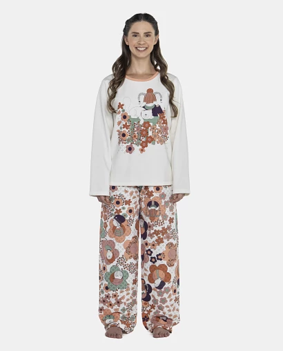 Pijama Feminino Adulto Manga Longa e Calça Moletinho