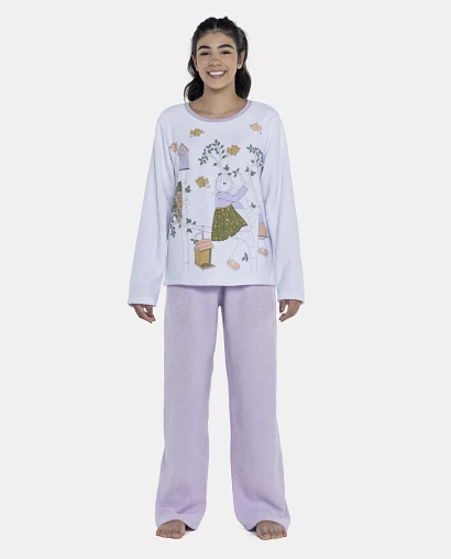 Pijama Feminino Adulto Manga Longa e Calça Plush