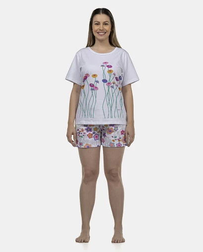 Pijama Feminino Adulto Manga Curta e Short