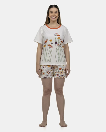 Pijama Feminino Adulto Manga Curta e Short