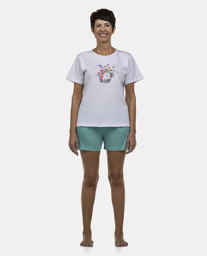 Pijama Feminino Adulto Manga Curta e Bermuda
