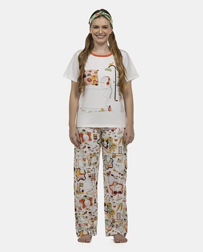Pijama Feminino Adulto Manga Curta e Calça