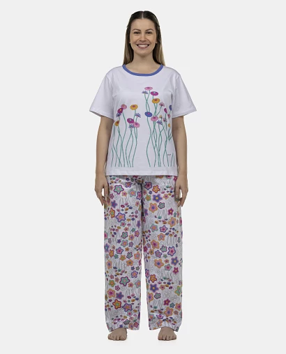 Pijama Feminino Adulto Manga Curta e Calça
