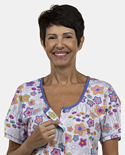 Pijama Feminino Adulto Manga Curta Aberta e Corsário