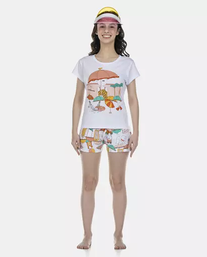 Pijama Feminino Adulto Baby-Look Manga Curta e Short