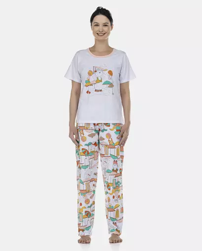 Pijama Feminino Adulto Manga Curta e Calça