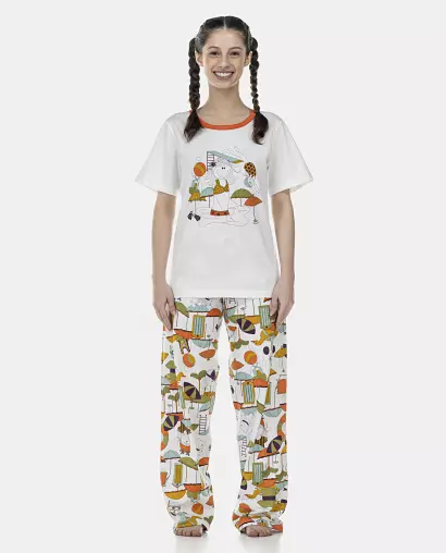 Pijama Feminino Adulto Manga Curta e Calça