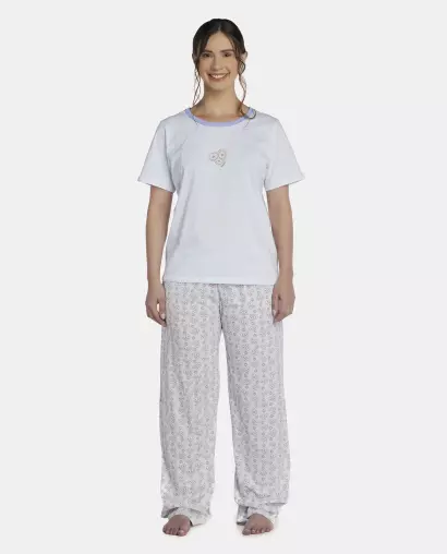 Pijama Feminino Adulto Manga Curta e Calça
