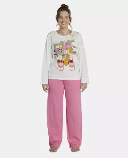 Pijama Feminino Adulto Manga Longa e Calça
