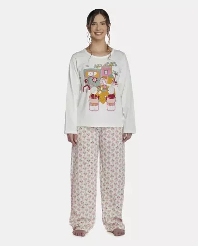 Pijama Feminino Adulto Manga Longa e Calça