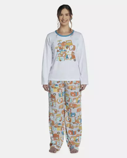Pijama Feminino Adulto Manga Longa e Calça