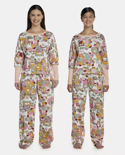 Pijama Feminino Adulto Manga Longa e Calça