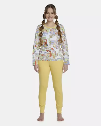 Pijama Feminino Adulto Manga Longa e Calça Canelada