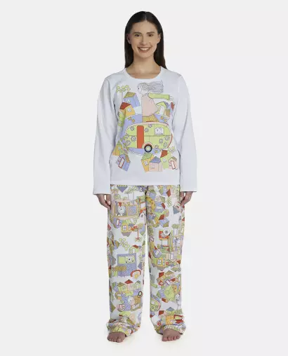 Pijama Feminino Adulto Manga Longa e Calça Moletinho