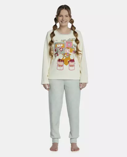 Pijama Feminino Adulto Manga Longa e Calça Plush