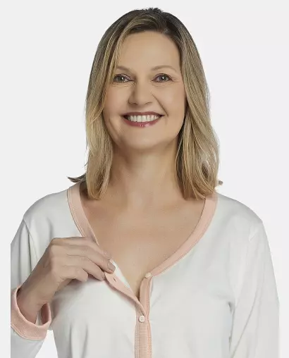 Pijama Feminino Adulto Manga Longa Com Abertura e Calça