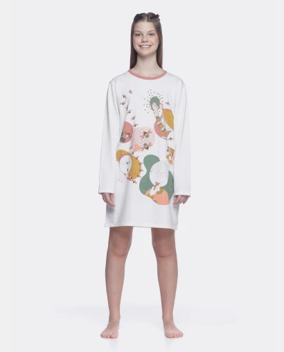 Camisão Feminino manga longa Estampa Pat e Annie
