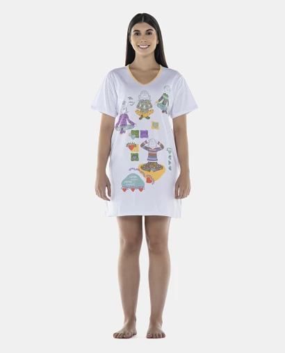 Camisão Feminino Adulto Manga Curta Decote V