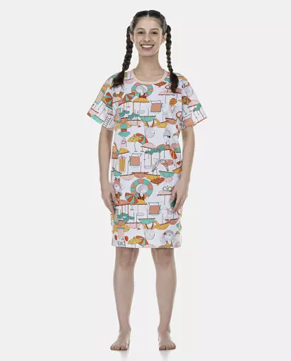 Camisão Feminino Adulto Manga Curta