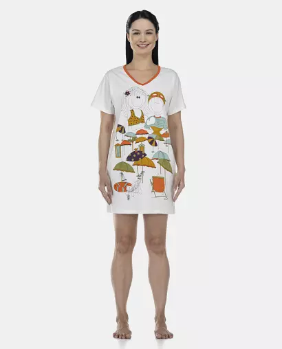 Camisão Feminino Adulto Manga Curta Decote V