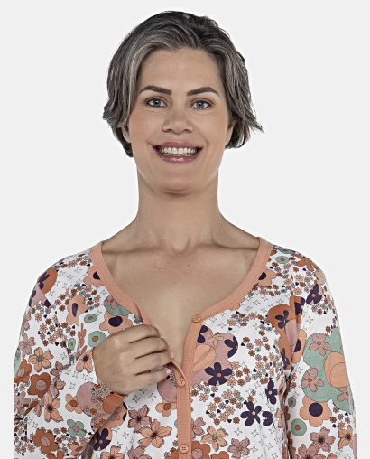Camisola Feminino Adulto Manga Longa Com Abertura Frontal 