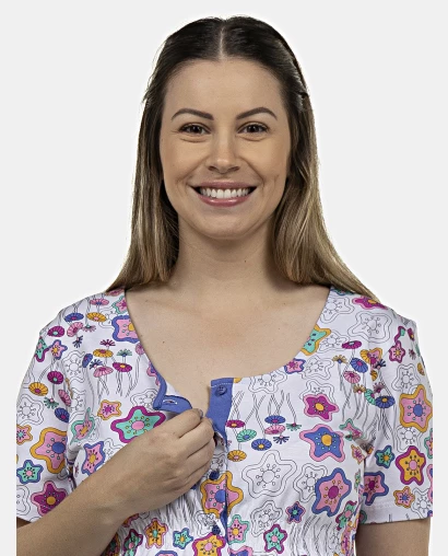 Camisola Feminina Gestante Manga Curta Aberta