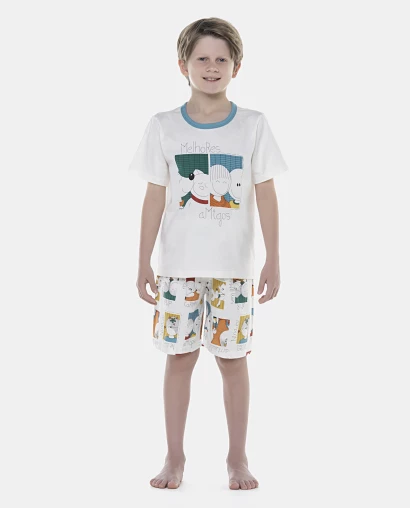 Pijama Masculino Kids Manga Curta e Bermuda