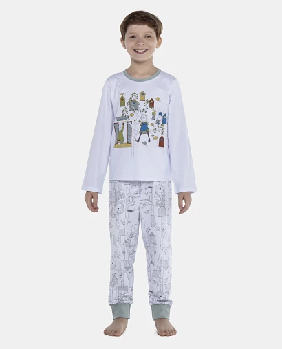 Pijama Masculino Kids Manga Longa e Calça Com Punhos