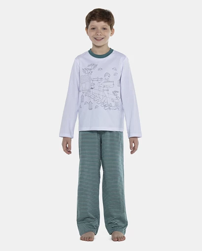 Pijama Masculino Kids Manga Longa e Calça Listras