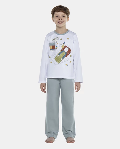 Pijama Masculino Kids Manga Longa e Calça Moletinho