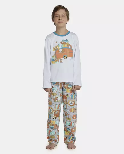 Pijama Masculino Kids Manga Longa e Calça Moletinho