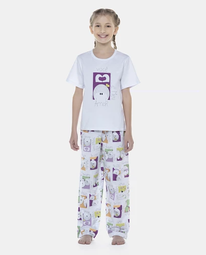 Pijama Feminino Kids Manga Curta e Calça