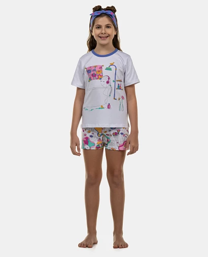 Pijama Feminino Kids Manga Curta e Short
